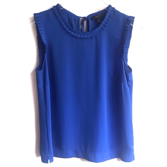 J. Crew Tops - J. Crew Blue Drapey Ruffle Trim Career Top Size 4